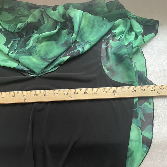 Vintage Y2K Connected Apparel Dress Women 14 Black Sleeveless Green Floral Drape - Picture 8 of 9